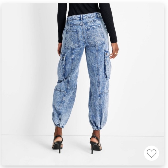 Mid-Rise Cargo Jeans Future Collective Kahlana Barfield Brown Medium Wash Denim - Picture 2 of 6